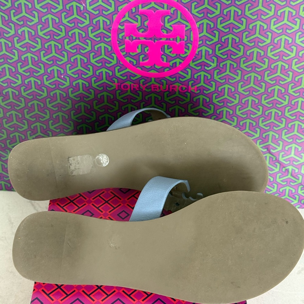 Tory Burch ocean mist Moore Flat Thong north leather size 7 -flip flop sandals - Picture 6 of 11